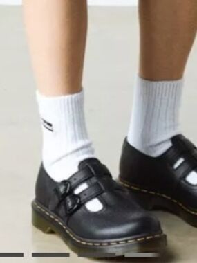 Dr. Martens Black Leather Kids Double-Strap Mary Jane Shoes